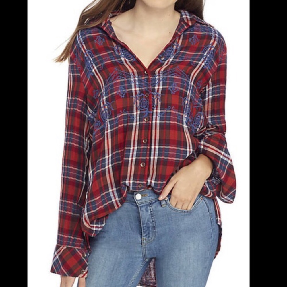 Free People magical plaid button down